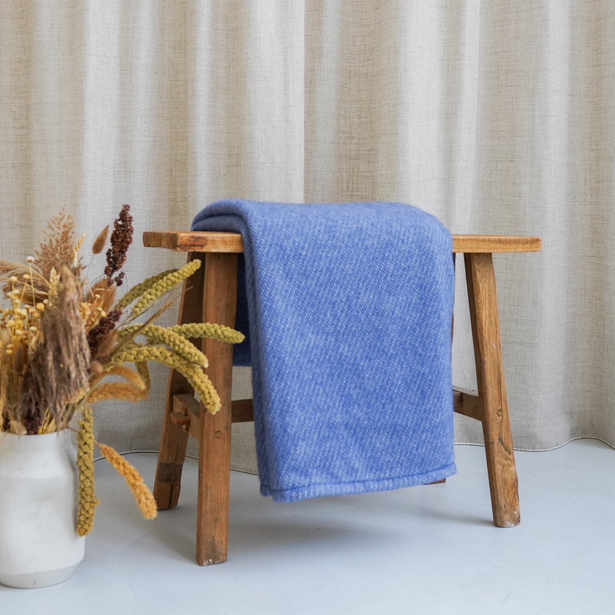 Cotton and merino blanket - Blue