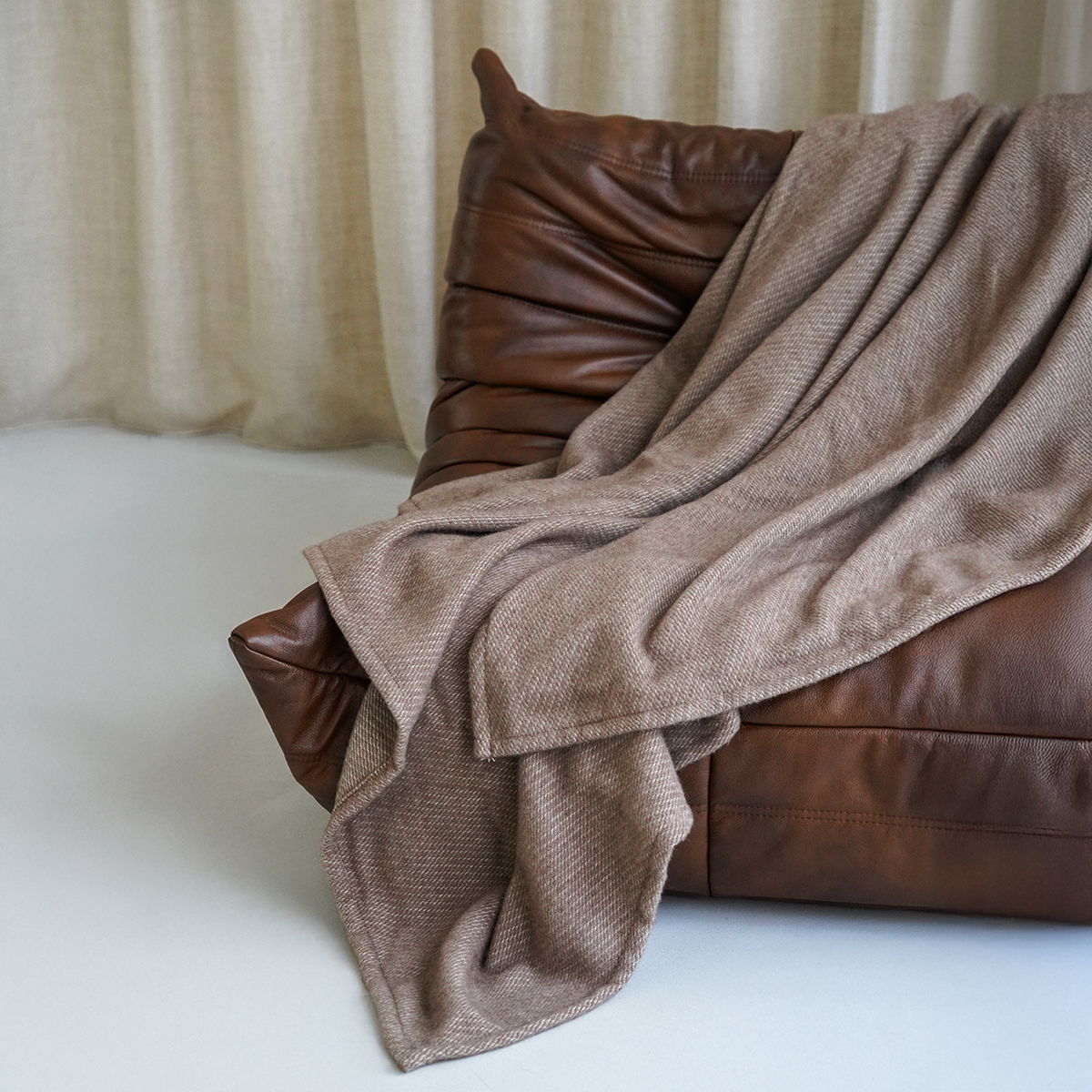 Cotton and merino throw - Brown
